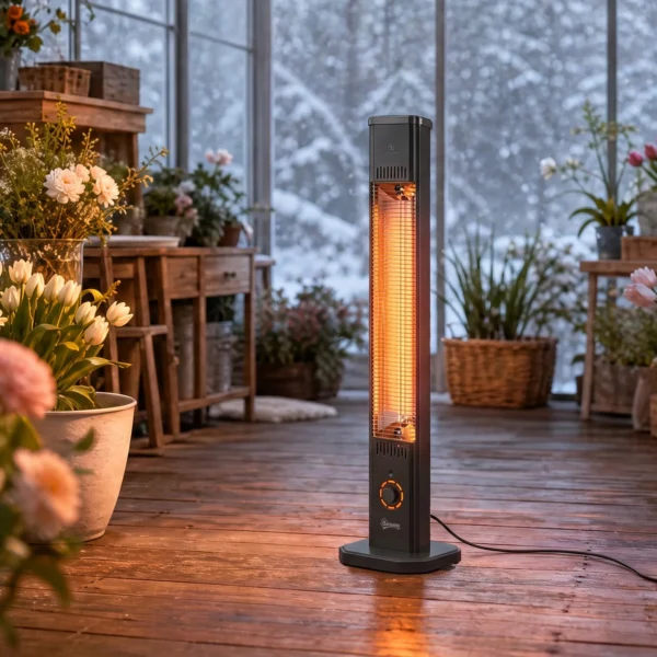 Infrarood Verwarmingstoestel 2000W Koolstofvezel Staande Verwarming Met Afstandsbediening 8 Verwarmingsniveaus Beschermhoes Timer Kantelbeveiliging