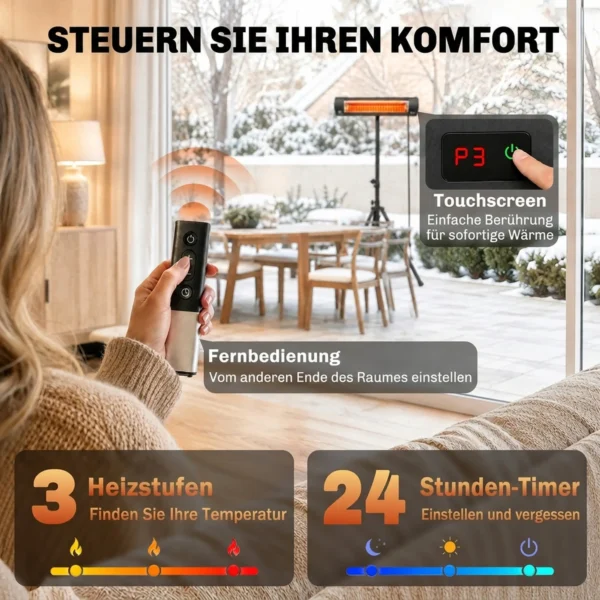 Infrarood Verwarmingstoestel 2500W Terrasverwarmer Met Touch & Afstandsbediening 3 Verwarmingsniveaus Hoogteverstelbare Standvoet