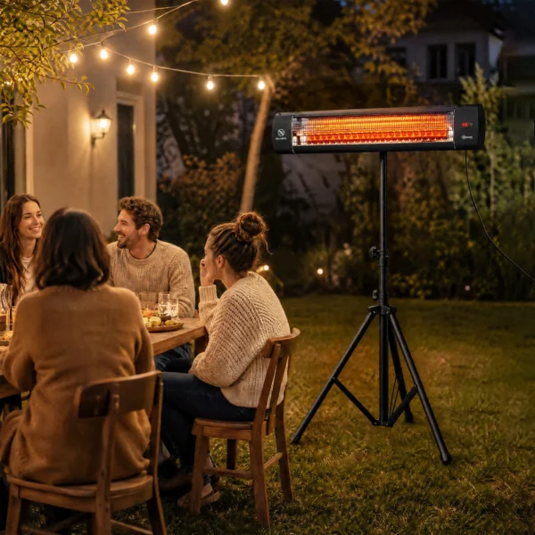 Infrarood Verwarmingstoestel 2500W Terrasverwarmer Met Touch & Afstandsbediening 3 Verwarmingsniveaus Hoogteverstelbare Standvoet