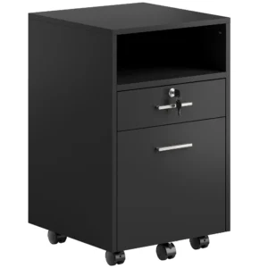 Kantoor Kast Rolcontainer, 2 Lades, Een Lade Afsluitbaar, 5 Wielen, Zwart, 40 X 40 X 65 Cm