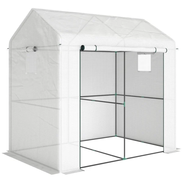 Kas Broeikas Koud Frame, Weerbestendig, Oprolbare Deur, 200 X 200 X 140 Cm, Wit, Donkergroen