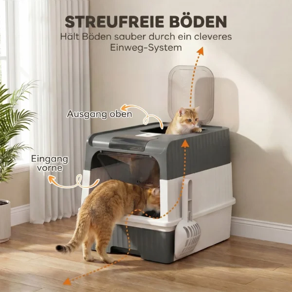 Kattenbak, 48L Kattenbak Met Deksel, Uitschuifbare Lade, Voor & Boven Uitgang Schep Voor Katten Tot 4 Kg