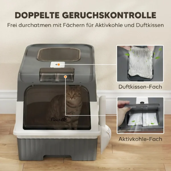 Kattenbak, 48L Kattenbak Met Deksel, Uitschuifbare Lade, Voor & Boven Uitgang Schep Voor Katten Tot 4 Kg