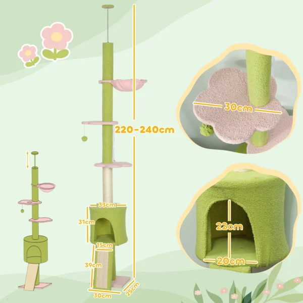 Kattenboom, Hol, Hangmat, Verstelbare Hoogte, Krabboom Met Stoffen Bekleding, Groen