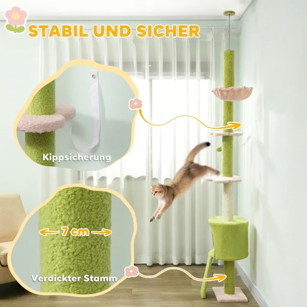 Kattenboom, Hol, Hangmat, Verstelbare Hoogte, Krabboom Met Stoffen Bekleding, Groen