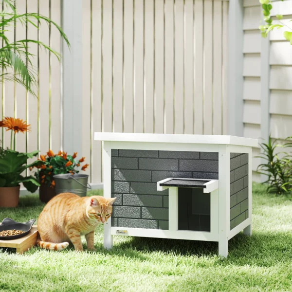 Kattenhuis Weerbestendige Kattenhut Van Hout Met Opklapbaar Dak Aluminium Isolatieplaten Asfaltdak 61x51x53,5 Cm