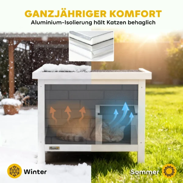 Kattenhuis Weerbestendige Kattenhut Van Hout Met Opklapbaar Dak Aluminium Isolatieplaten Asfaltdak 61x51x53,5 Cm