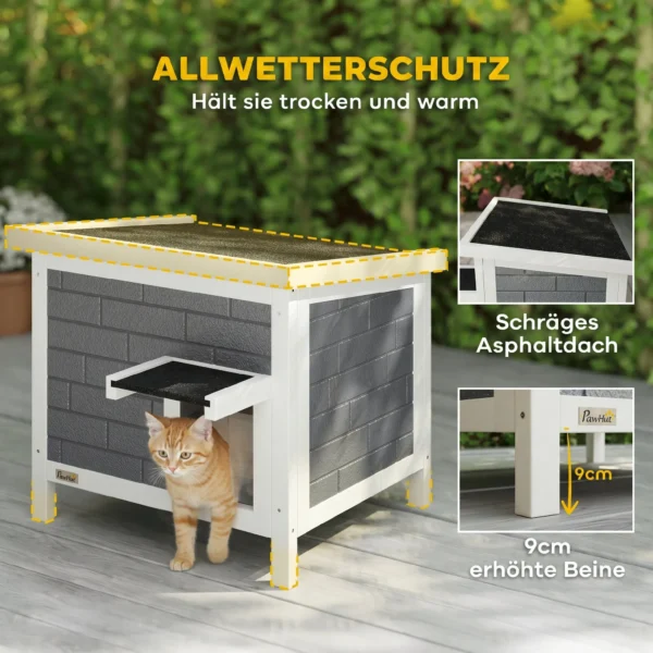 Kattenhuis Weerbestendige Kattenhut Van Hout Met Opklapbaar Dak Aluminium Isolatieplaten Asfaltdak 61x51x53,5 Cm