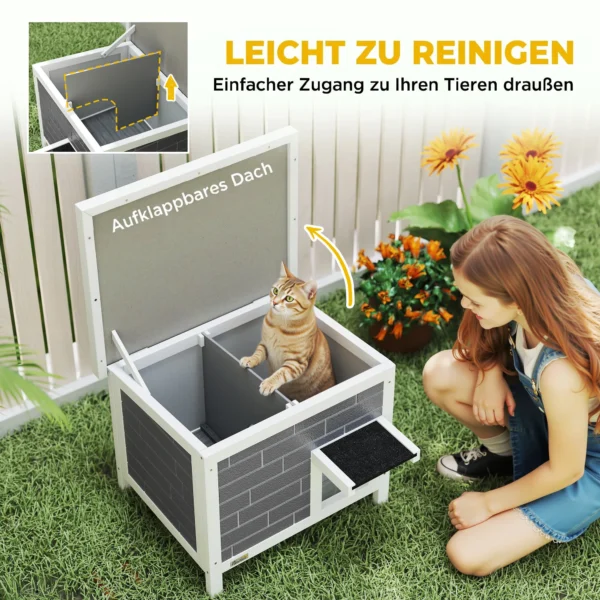 Kattenhuis Weerbestendige Kattenhut Van Hout Met Opklapbaar Dak Aluminium Isolatieplaten Asfaltdak 61x51x53,5 Cm