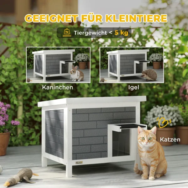 Kattenhuis Weerbestendige Kattenhut Van Hout Met Opklapbaar Dak Aluminium Isolatieplaten Asfaltdak 61x51x53,5 Cm