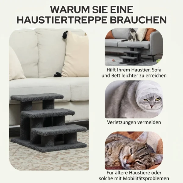 Kattentrap 3 Treden Huisdiertentrap Trap Voor Kat Huisdiertentrap 45 X 35 X 34 Cm Grijs