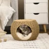 Katzenhaus Katzenkorb Katzenhöhle 2 Etagen Aus Geflochtener Kunstharz Rattanoptik Mit 1 Weichem Kissen Ø 40 X 30 Cm Hellbraun