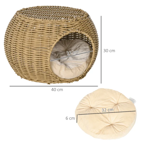 Katzenhaus Katzenkorb Katzenhöhle 2 Etagen Aus Geflochtener Kunstharz Rattanoptik Mit 1 Weichem Kissen Ø 40 X 30 Cm Hellbraun