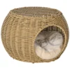 Katzenhaus Katzenkorb Katzenhöhle 2 Etagen Aus Geflochtener Kunstharz Rattanoptik Mit 1 Weichem Kissen Ø 40 X 30 Cm Hellbraun