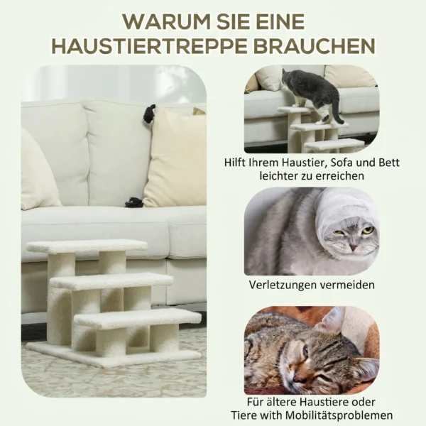 Katzentreppe 3 Stufen Tiertreppe Treppe Für Katze Haustiertreppe Plüsch 45 X 35 X 34 Cm Cm Beige