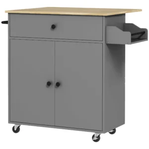 Keukenwagen Met Lade, Kastvak, Handdoekstang, 106 X 42 X 87 Cm, Grijs/Eik
