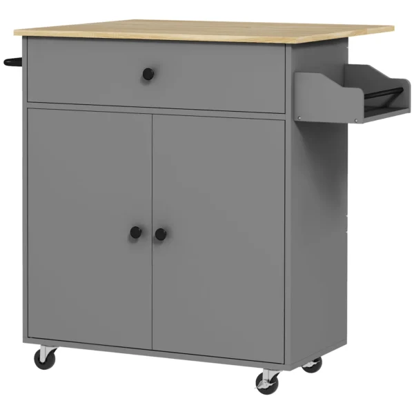 Keukenwagen Met Lade, Kastvak, Handdoekstang, 106 X 42 X 87 Cm, Grijs/Eik