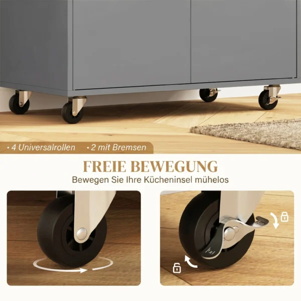 Keukenwagen Met Lade, Kastvak, Handdoekstang, 106 X 42 X 87 Cm, Grijs/Eik