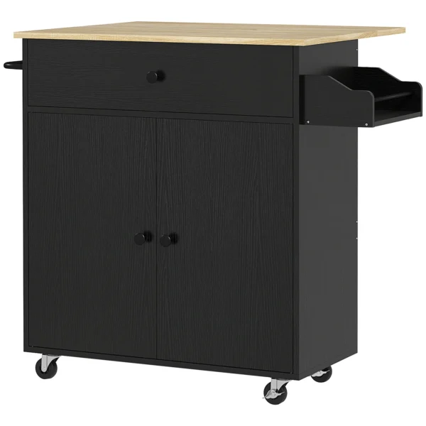 Keukenwagen Met Lade, Kastvak, Handdoekstang, 106 X 42 X 87 Cm, Zwart/Eiken