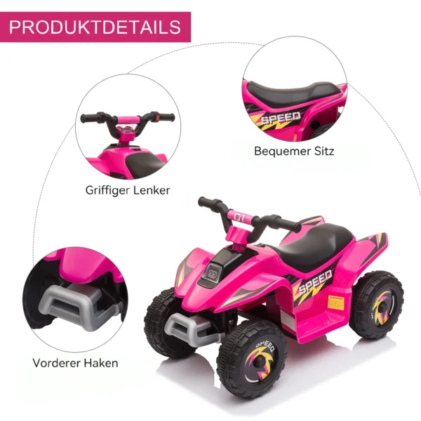 Kinder Quad Elektro 6V Kinderquad Mit Vorwärts , Rückwärtsfunktion Für Kinder 1,5 3 Jahre Bis 20 Kg Rosa