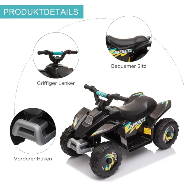 Kinder Quad Elektro 6V Kinderquad Mit Vorwärts , Rückwärtsfunktion Für Kinder 1,5 3 Jahre Bis 20 Kg Schwarz