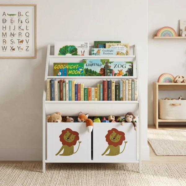Kinderboekenkast Met 2 Open Vakken 3 Hangende Rekken 60 X 30 X 76 Cm Wit
