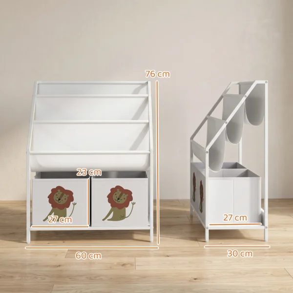 Kinderboekenkast Met 2 Open Vakken 3 Hangende Rekken 60 X 30 X 76 Cm Wit