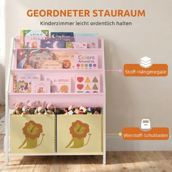 Kinderboekenkast Met 2 Open Vakken 3 Hangende Rekken 60 X 30 X 76 Cm Wit
