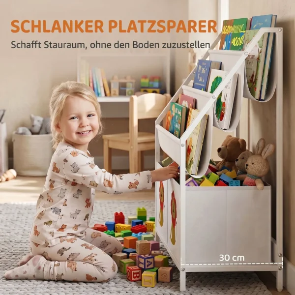 Kinderboekenkast Met 2 Open Vakken 3 Hangende Rekken 60 X 30 X 76 Cm Wit