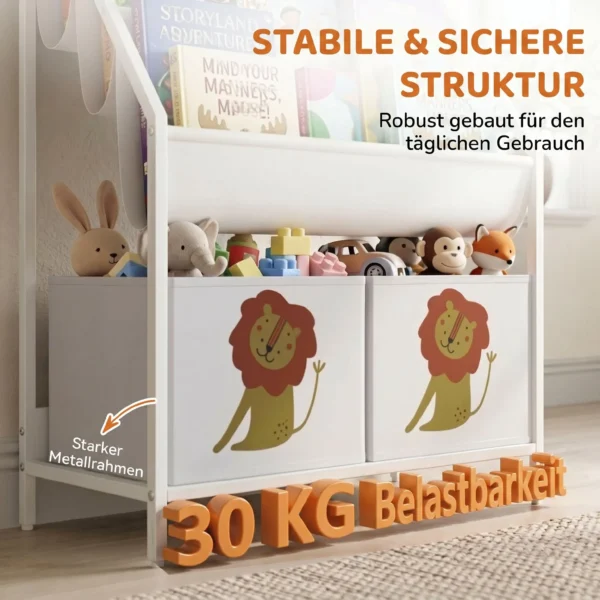 Kinderboekenkast Met 2 Open Vakken 3 Hangende Rekken 60 X 30 X 76 Cm Wit