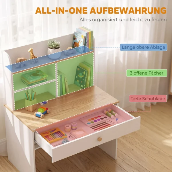 Kinderschrijftafel Kinder Schrijftafel Met Lade Boekenkast Opslagruimte Voor Kinderen 3 8 Jaar, 80 X 50 X 100 Cm Wit