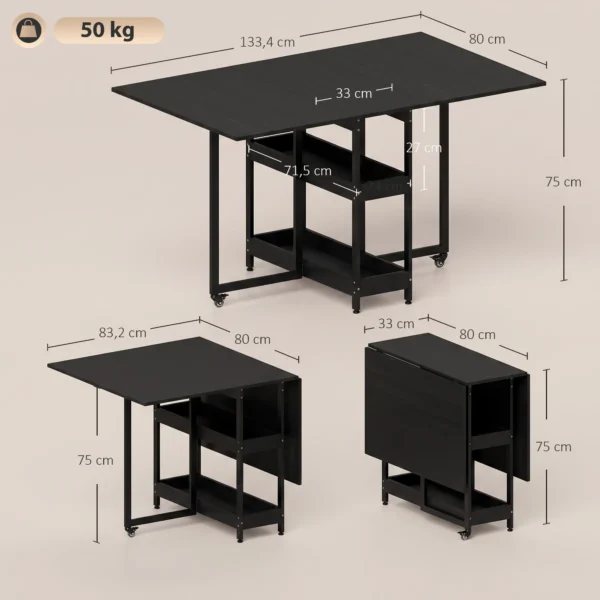 Klappbarer Esstisch Im Industriedesign, Für Bis Zu 4 Personen, Offene Regale, Flexibel, Metall, Spanplatte, Schwarz