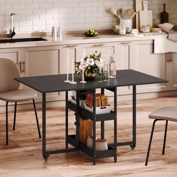Klappbarer Esstisch Im Industriedesign, Für Bis Zu 4 Personen, Offene Regale, Flexibel, Metall, Spanplatte, Schwarz