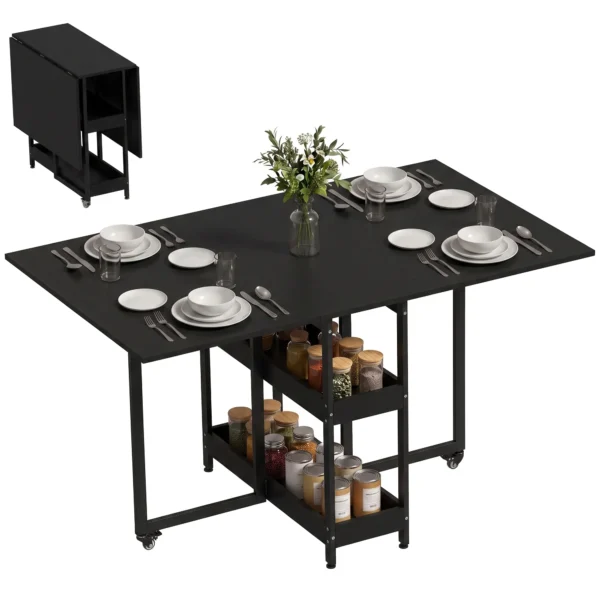 Klappbarer Esstisch Im Industriedesign, Für Bis Zu 4 Personen, Offene Regale, Flexibel, Metall, Spanplatte, Schwarz