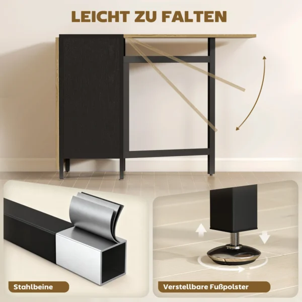 Klaptafel Eettafel Bijzettafel Eiken Metalen Frame Keuken Woonkamer Donkerhoutkleur+Zwart