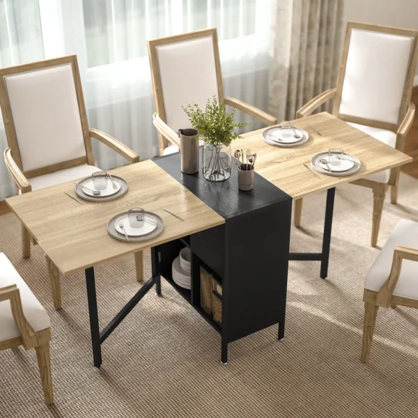 Klaptafel Eettafel Bijzettafel Eiken Metalen Frame Keuken Woonkamer Donkerhoutkleur+Zwart