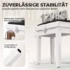 Klavierbank Höhenverstellbar Klavierhocker Mit Gepolstertem Kissen, Samtoptik, Beinen Aus Kautschukholz Weiß