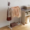Kledingrek Op Wielen, Mobiel Garderoberek Met Kledingstang, 5 Haken, Schoenenrek Wit