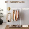 Kledingrek Op Wielen, Mobiel Garderoberek Met Kledingstang, 5 Haken, Schoenenrek Wit
