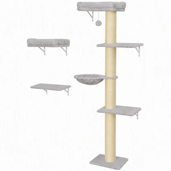 Klimmuur Voor Katten, 3 delig Kattenklimmuur Set, Katten Wandelementen Met Krabpaal, Platformen Hangmat