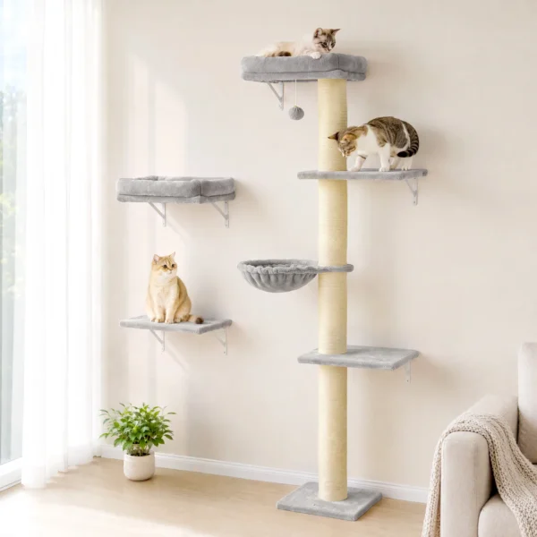 Klimmuur Voor Katten, 3 delig Kattenklimmuur Set, Katten Wandelementen Met Krabpaal, Platformen Hangmat