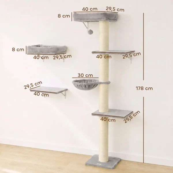 Klimmuur Voor Katten, 3 delig Kattenklimmuur Set, Katten Wandelementen Met Krabpaal, Platformen Hangmat