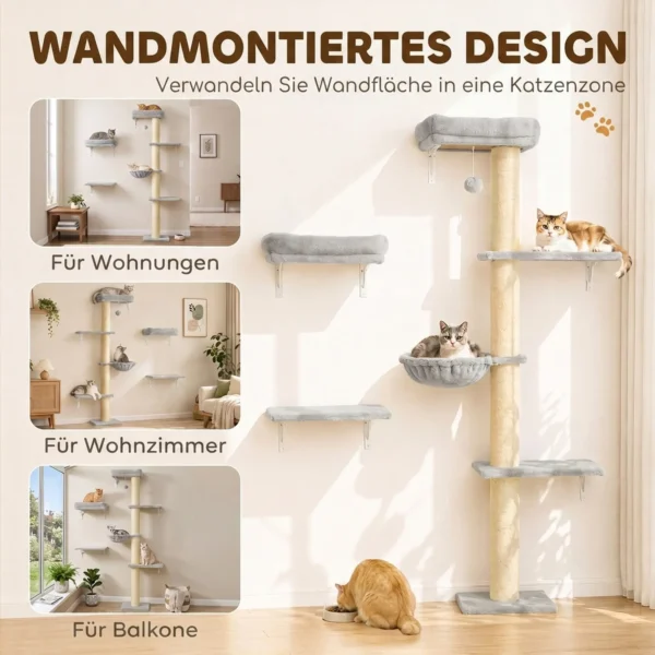 Klimmuur Voor Katten, 3 delig Kattenklimmuur Set, Katten Wandelementen Met Krabpaal, Platformen Hangmat