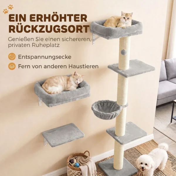 Klimmuur Voor Katten, 3 delig Kattenklimmuur Set, Katten Wandelementen Met Krabpaal, Platformen Hangmat