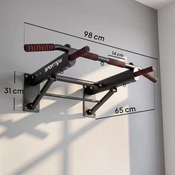 Klimmzugstange Klappbar Klimmzüge Mit Rutschfesten Griffen, Wandmontage Max. 120 Kg, 98 X 65 X 31 Cm Schwarz