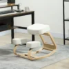 Kniestoel, Ergonomische Zithocker, Gestoffeerde Kruk Voor Gezonde Zithouding, Berkenhout, Belastbaar Tot 120 Kg, Crèmewit