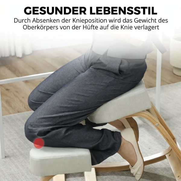Kniestoel, Ergonomische Zithocker, Gestoffeerde Kruk Voor Gezonde Zithouding, Berkenhout, Belastbaar Tot 120 Kg, Crèmewit