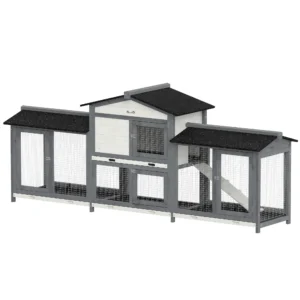 Konijnenhok 2 Verdiepingen Hout 230 X 53 X 93,5 Cm Winterbestendig Met Asfaltdak Vrijloopren Uittrekbare Lade
