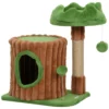 Krabpaal 53 Cm Hoog, Kattenboom Met Hol, Boomstamontwerp, Jutestammen, 2 Ballen Voor 1 2 Katten Onder 5 Kg, Bruin+Groen