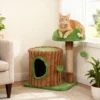 Krabpaal 53 Cm Hoog, Kattenboom Met Hol, Boomstamontwerp, Jutestammen, 2 Ballen Voor 1 2 Katten Onder 5 Kg, Bruin+Groen
